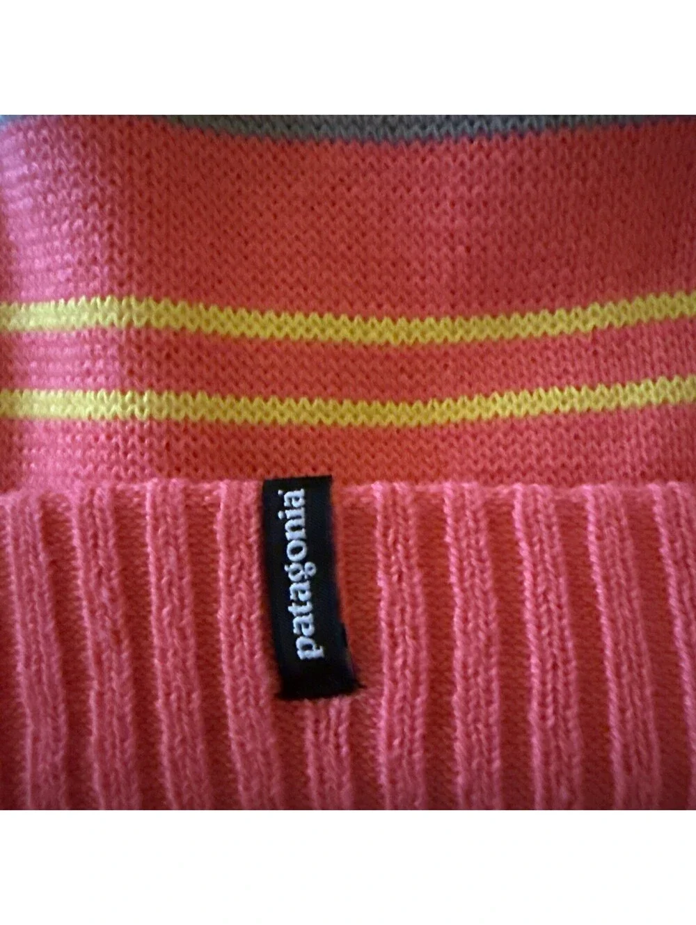 Patagonia Pom Beanie Winter Hat Knit Cap Striped Pink